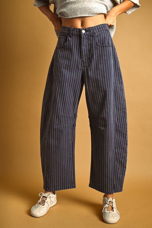 Pinstripe Barrel Denim | Navy