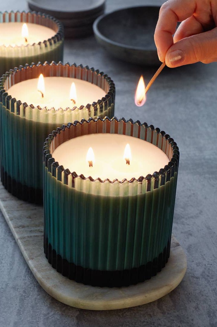 Roland Pine Green Ribbed Glass Candle | 14oz