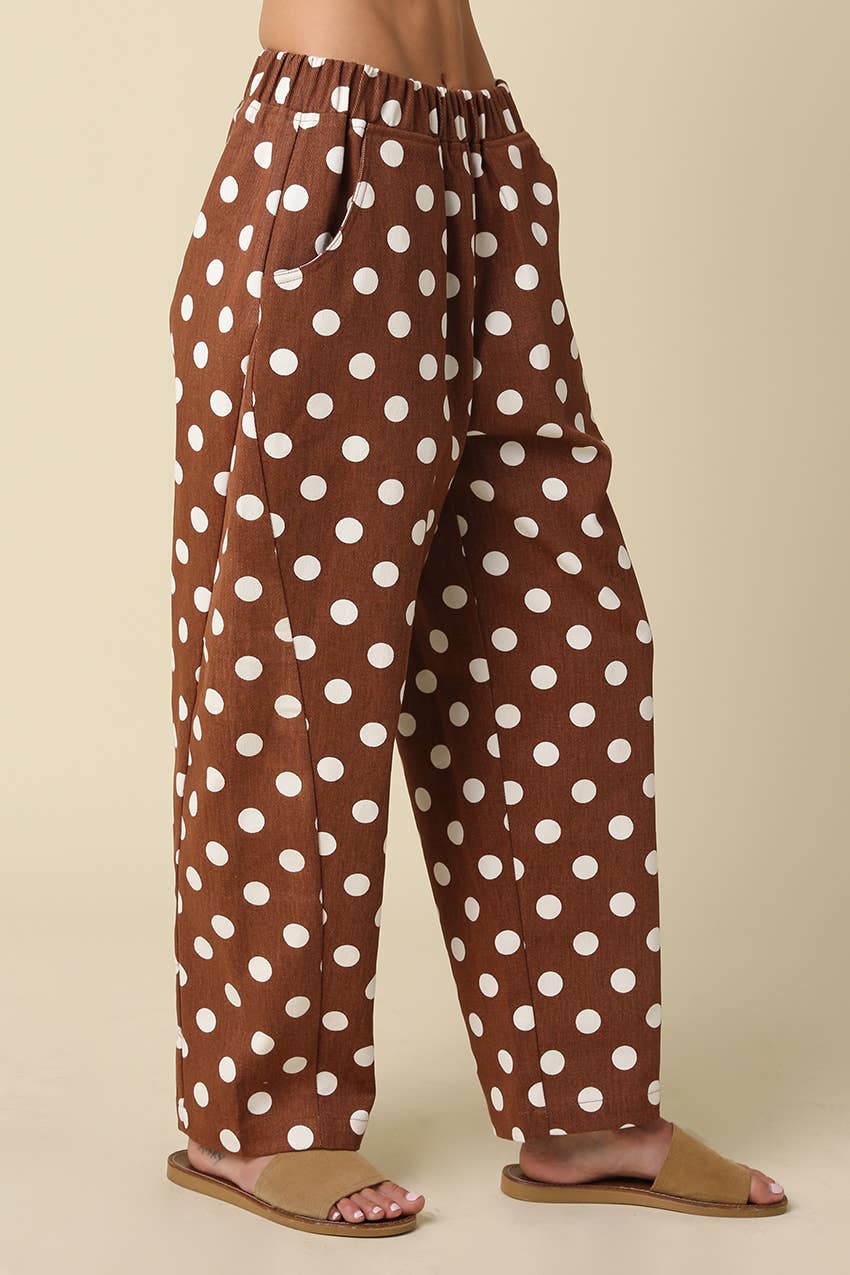Easy Barrel Pants | Brown Polka Dot