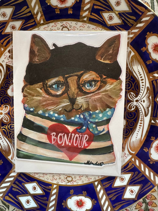 Bonjour Chat Die Cut Card