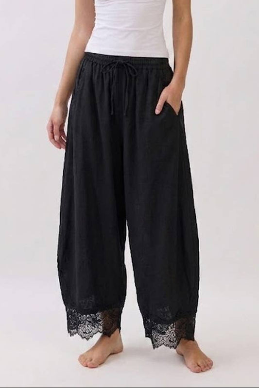 Billie Lace-Trim Tapered Pants | Black