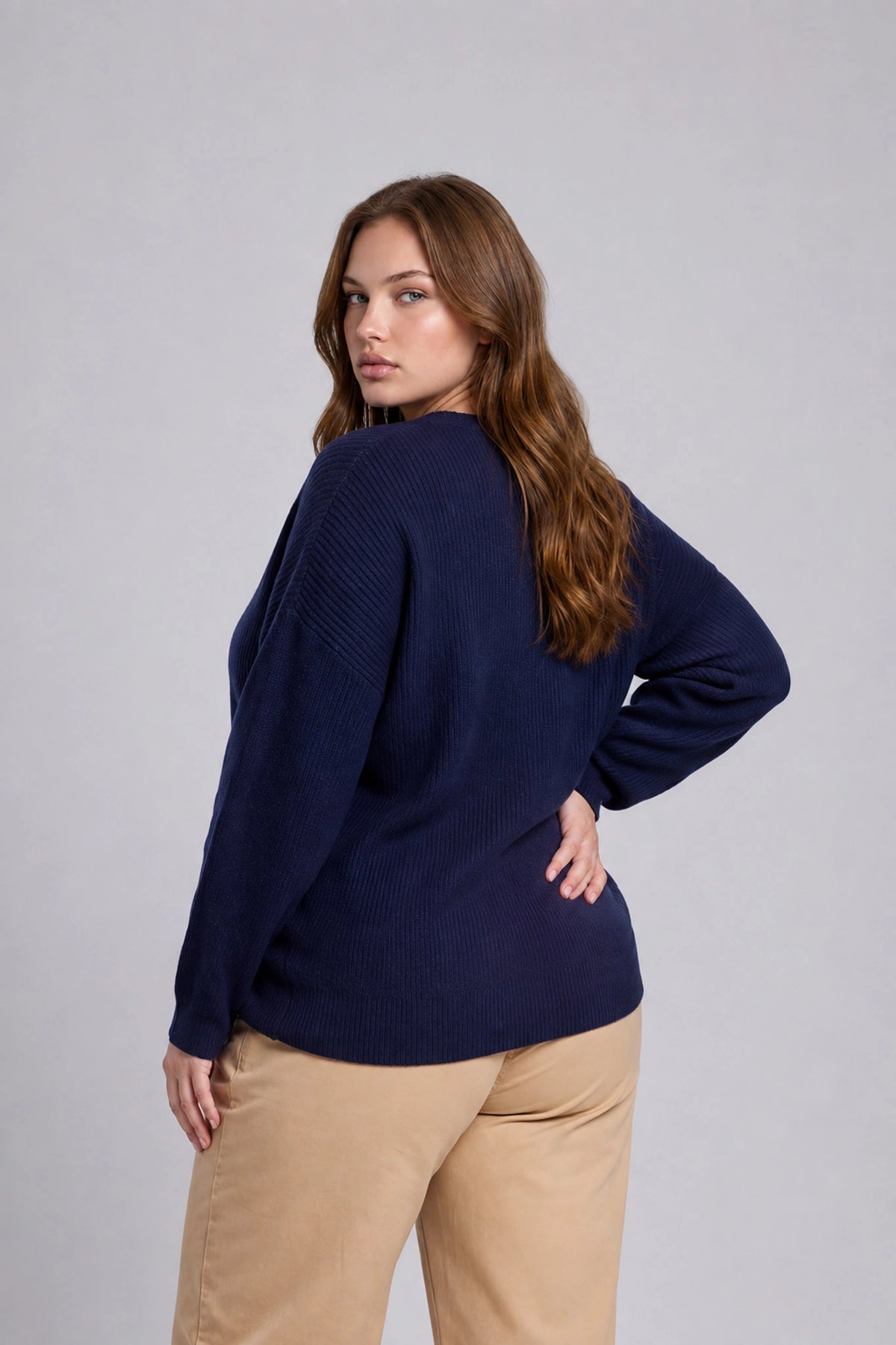 Round Neck Cardigan | Navy | Extended
