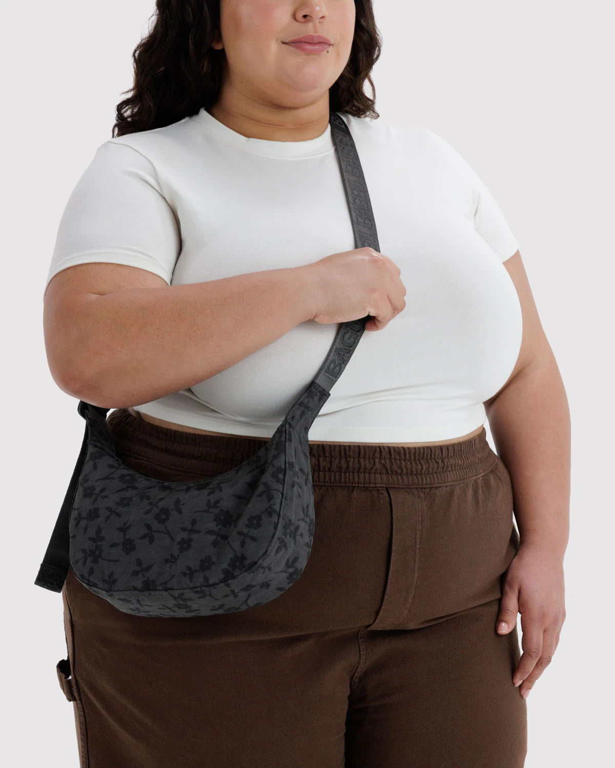 Small Crescent Bag | Charcoal Ditsy Floral