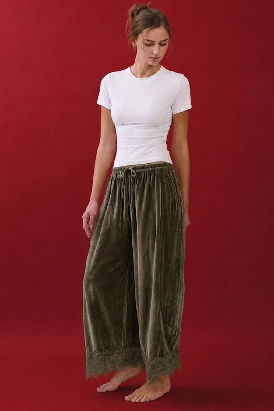 Billie Lace-Trim Velvet Tapered Pants | Dark Mocha