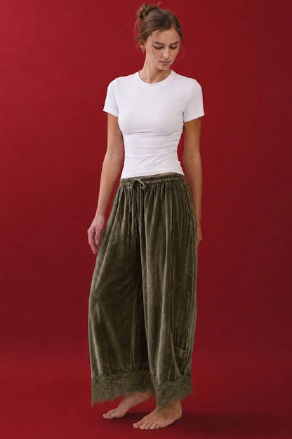 Billie Lace-Trim Velvet Tapered Pants | Dark Mocha