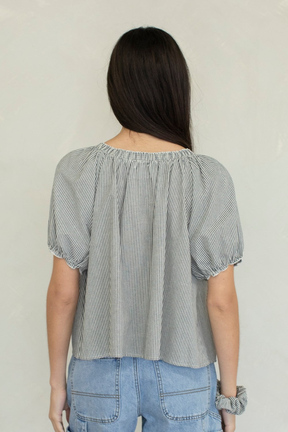 Stripe Puff Sleeve Blouse | Black