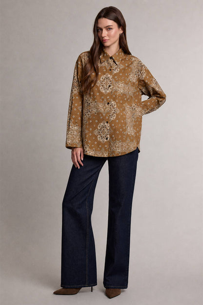 Golden Bandana Print Button-Up Shirt