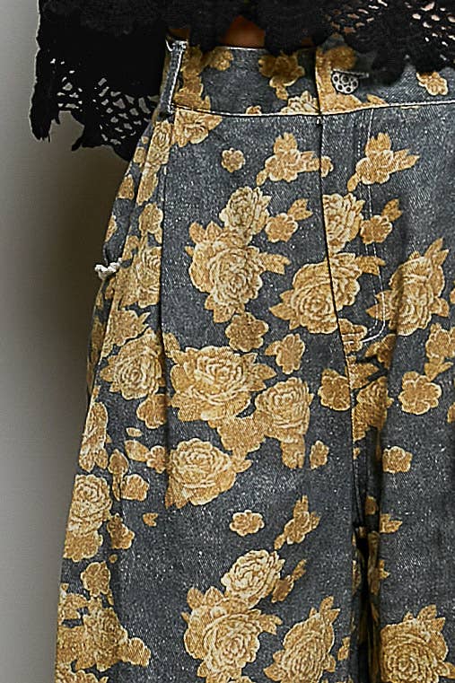 Patterned Wide Leg Pants | Black Floral