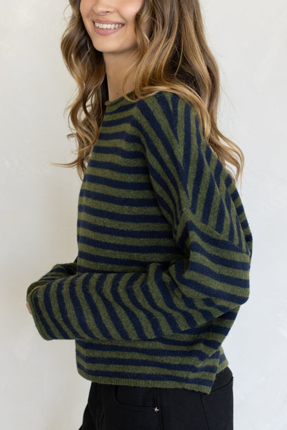 Piper Striped Pullover Sweater | Olive + Navy