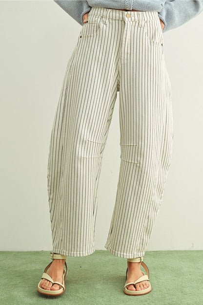 Pinstripe Barrel Denim | Black Pinstripe