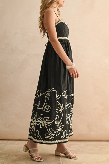 FINAL SALE | Black + White Floral Midi Dress