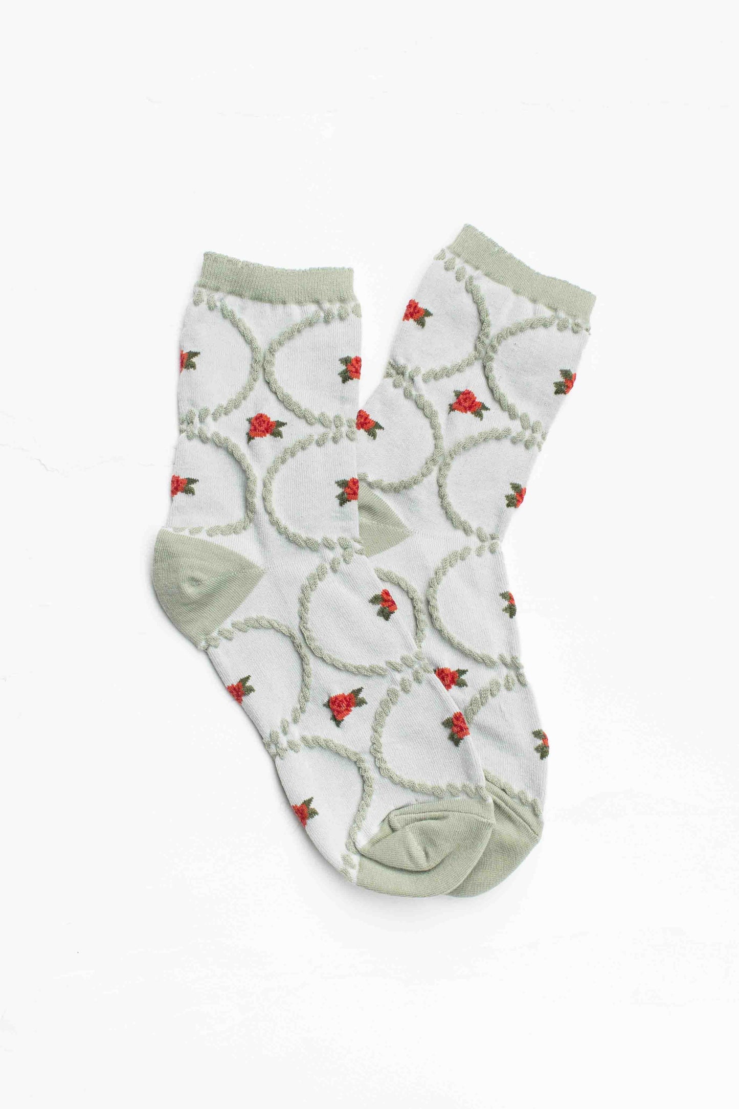 Antique Floral Socks | Sage Red