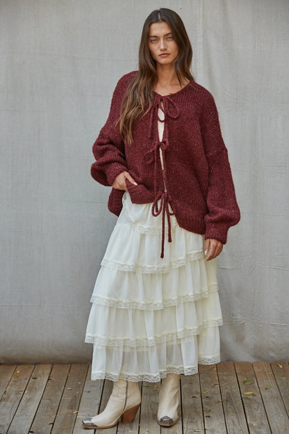 Sadie Tie Front Sweater | Burgundy