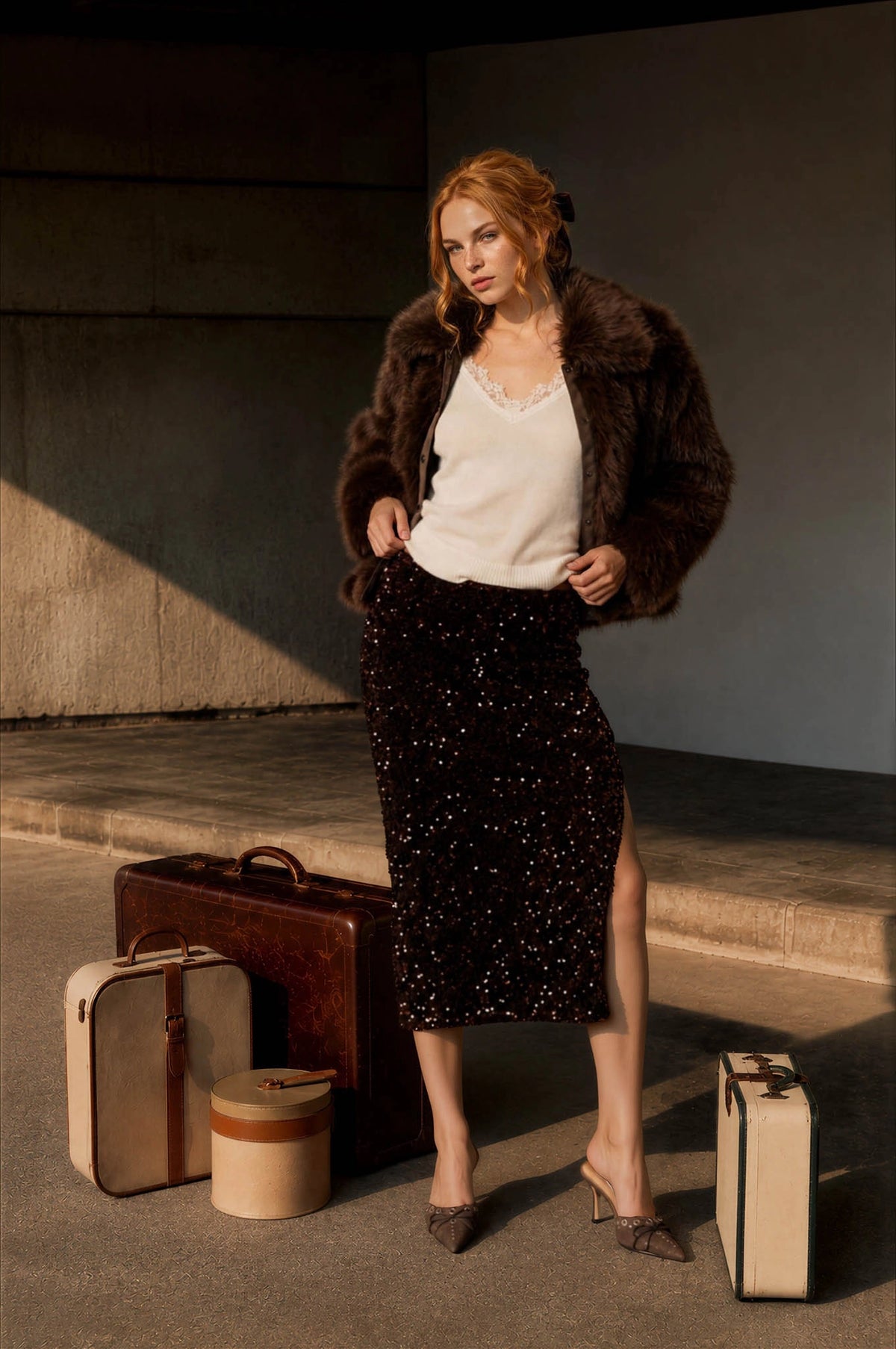 Out All Night Sequin Skirt | Brown