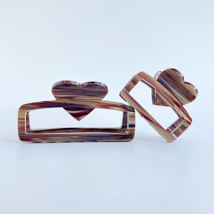Heart Rectangle Claw Clip | Brown