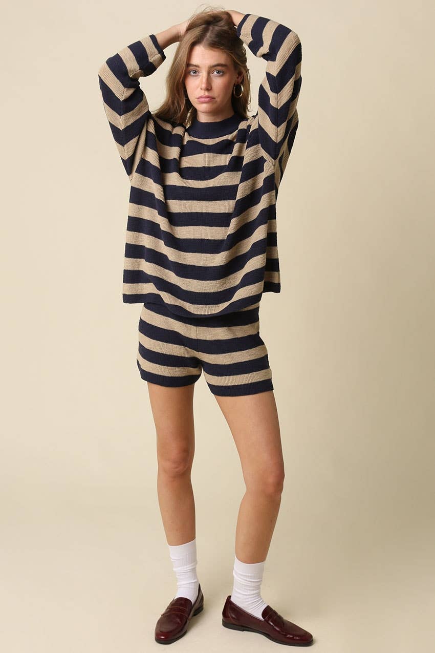 Next Level Stripe Oversized Knit Top | Navy