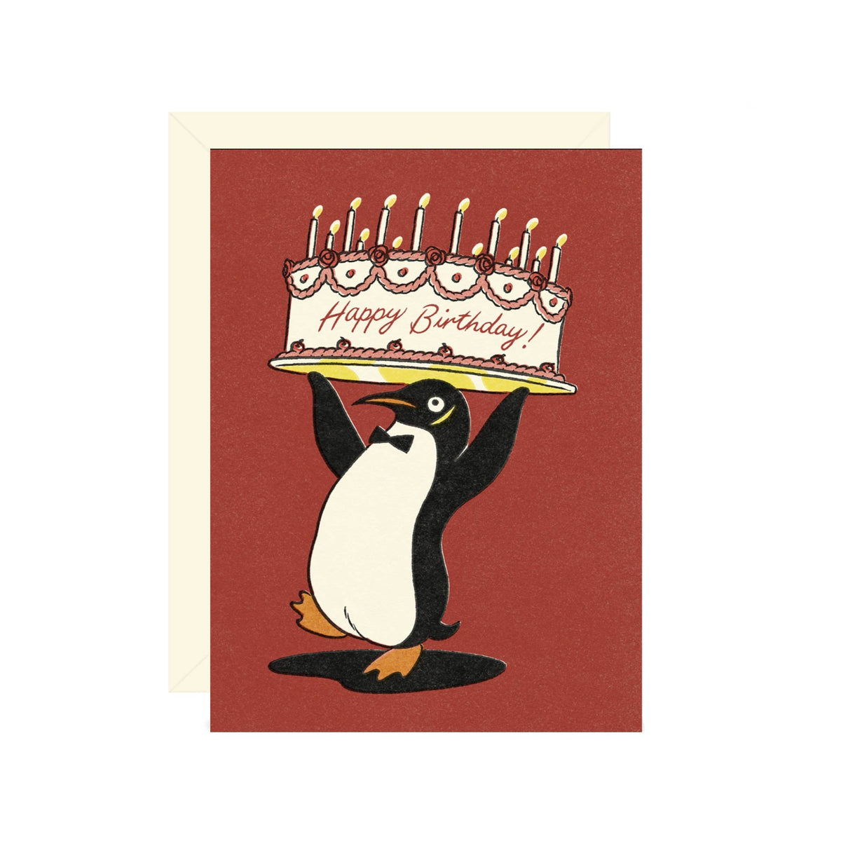 Penguin with Cake Birthday Card