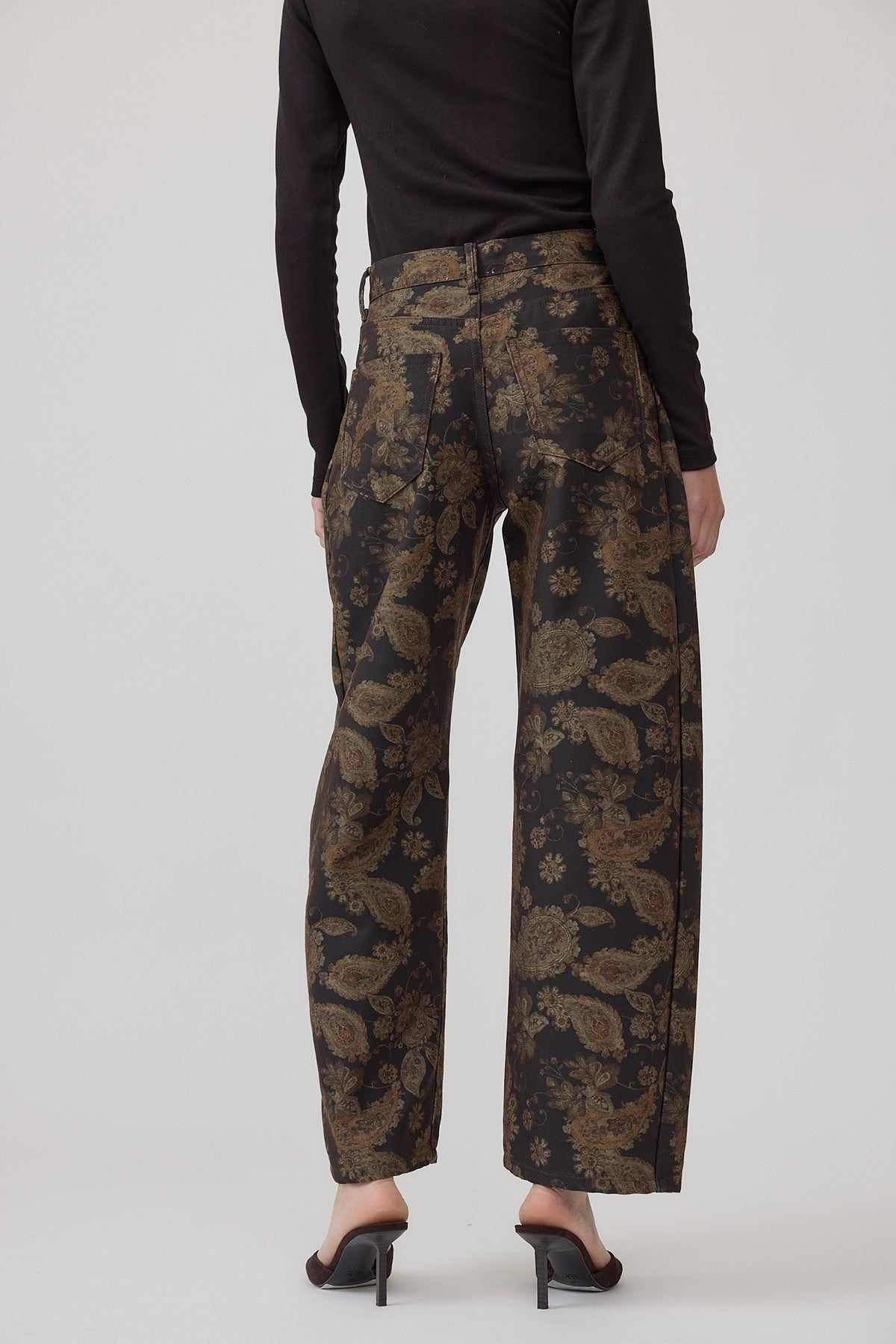 Vintage Paisley Barrel Pants | Dark Brown
