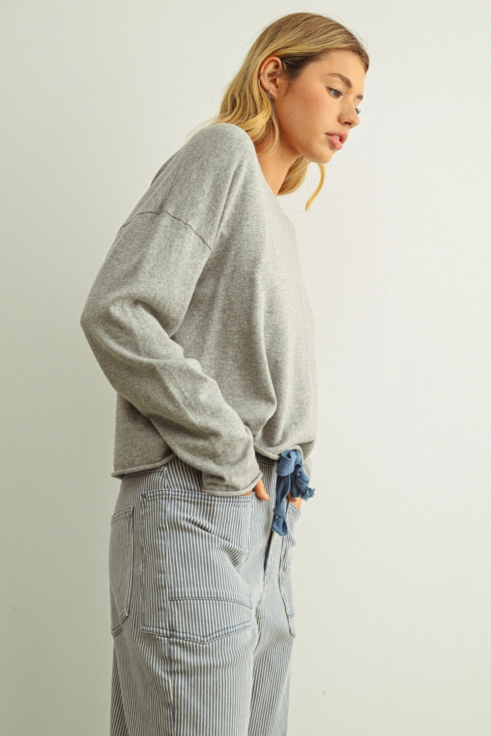 Essential Rolled Hem Sweater | Grey