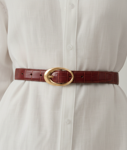 Croco Belt with Oval Buckle | Burgundy