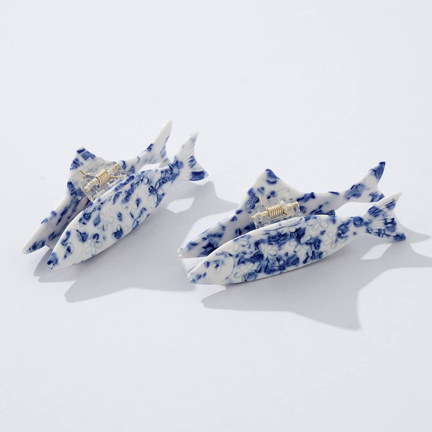 Coastal Blue Floral Fish Hair Claw