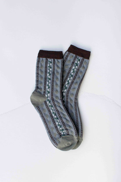 Vintage Floral Stripe Socks | Mocha