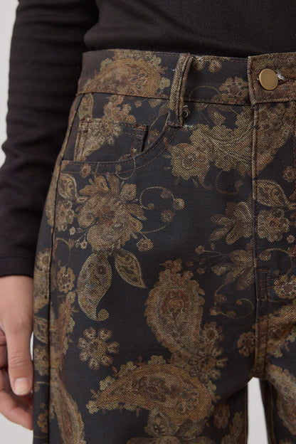Vintage Paisley Barrel Pants | Dark Brown