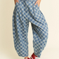 Denim Checkered Barrel Pants