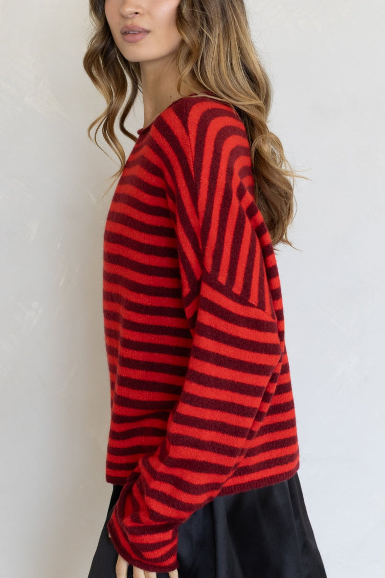 Piper Striped Pullover Sweater | Red Combo