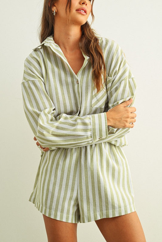 Cabana Stripe Button Front Shirt | Sage