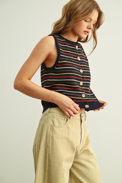 Stripe Knit Vest | Navy
