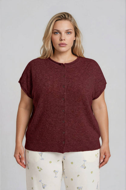 Short Sleeve Piper Cardigan | Burgundy