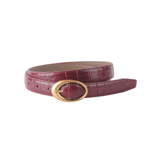 Croco Belt with Oval Buckle | Burgundy
