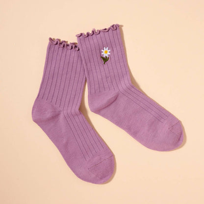 Floral Embroidered Socks
