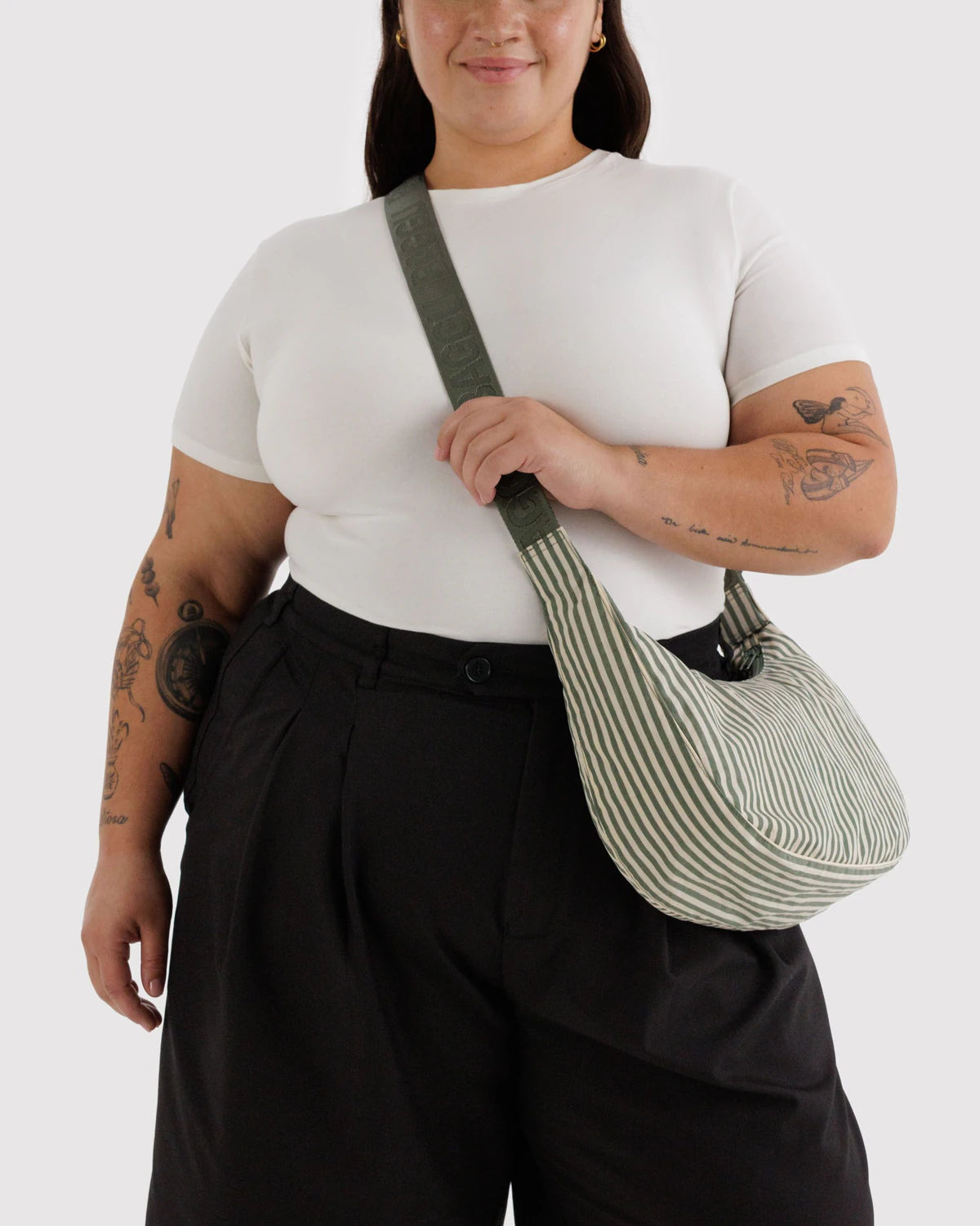 Medium Crescent Bag | Sage Stripe