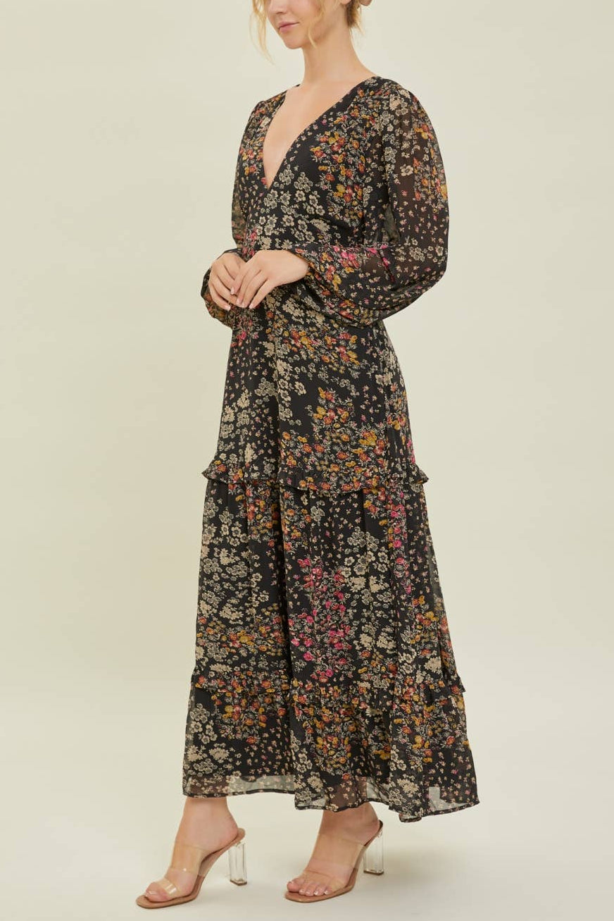 Dark Florals Tiered Maxi Dress