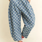 Denim Checkered Barrel Pants