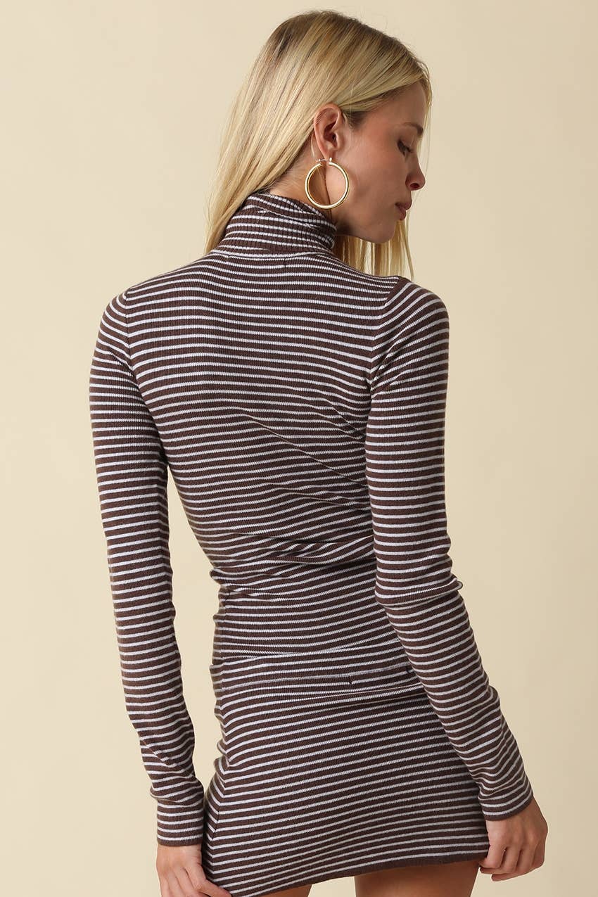 Stripe Turtleneck Top | Brown + Light Blue