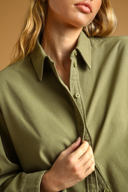 Cropped Button Up Shirt | Olive