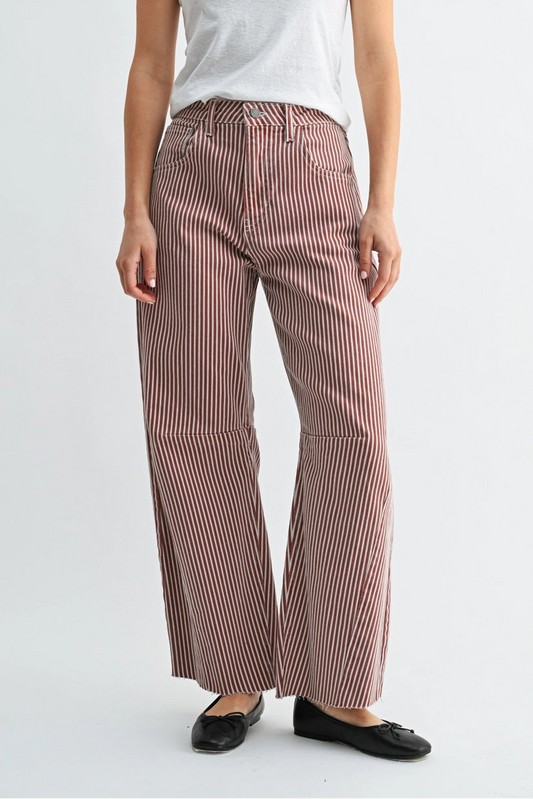 High Rise Barrel Leg Denim | Spice Stripe