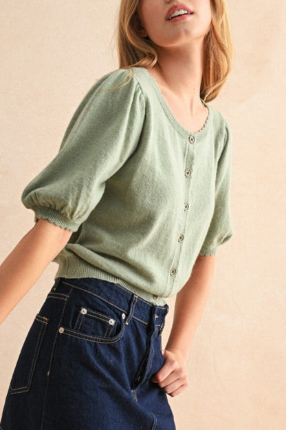 Frankie Short Sleeve Cardigan | Sage