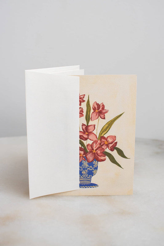 Mauve Flowers in Blue Vase Card