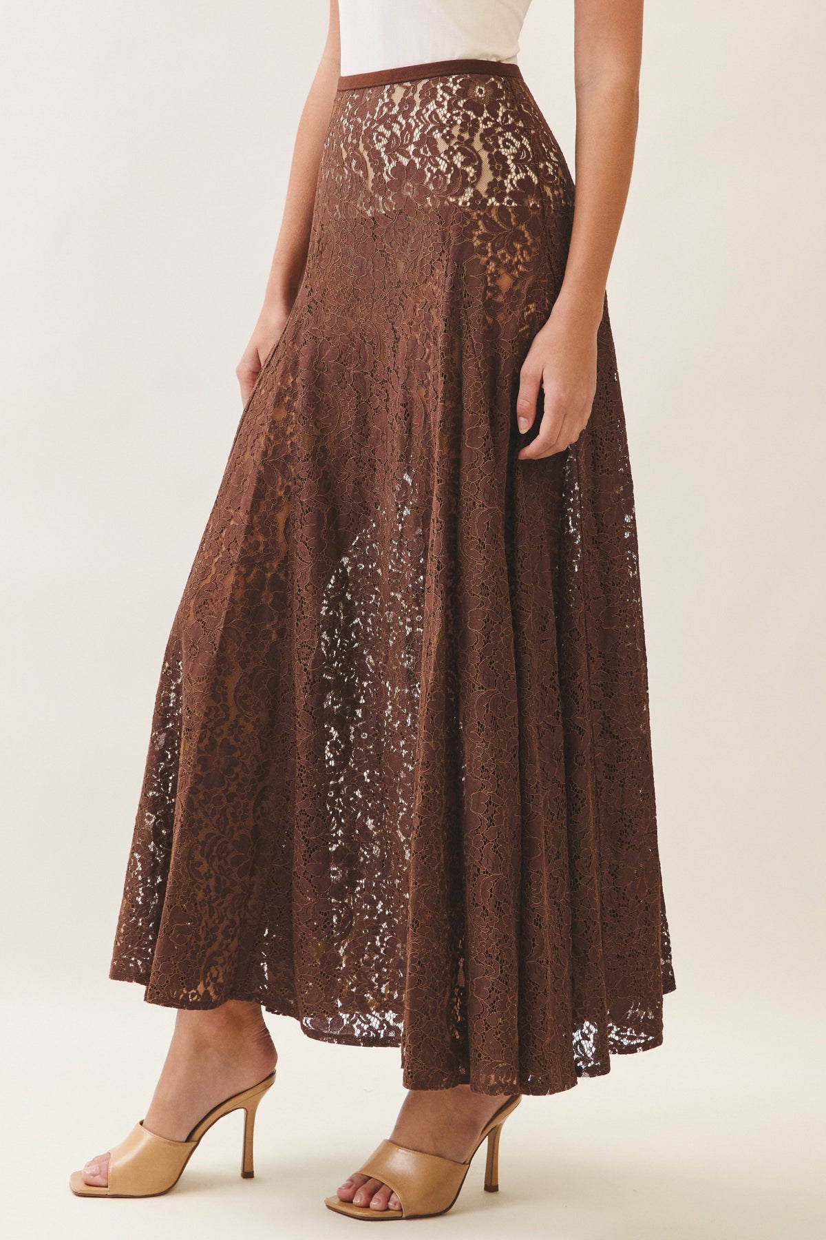 High Waisted Lace Skirt | Chocolate