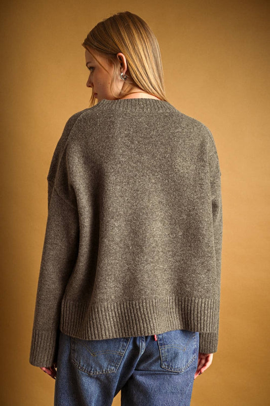Wide Hem V-Neck Sweater | Mocha