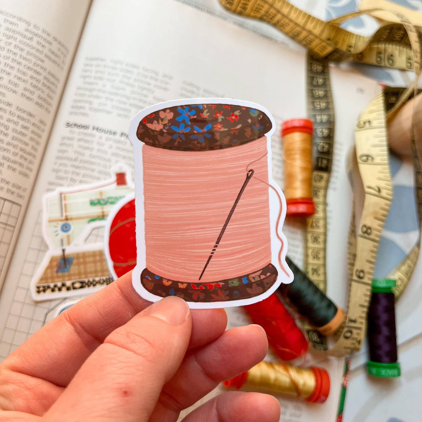Pink Spool Of Thread Sticker