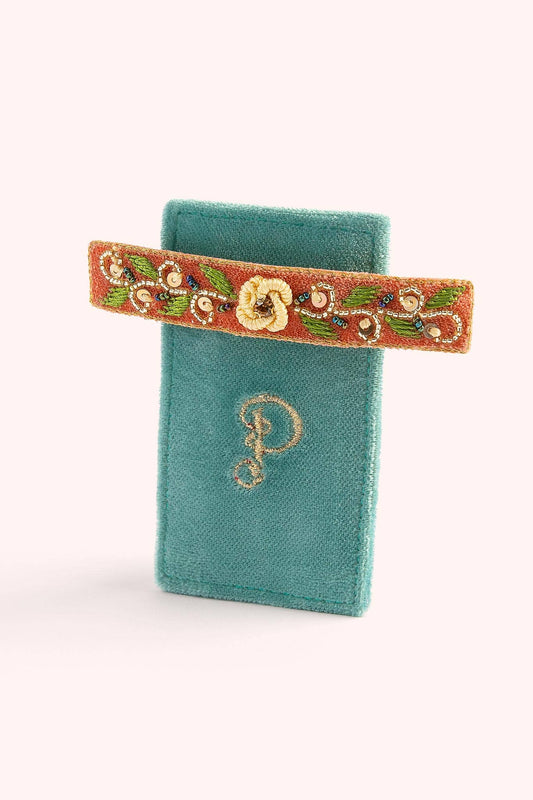 Tangerine Floral Teal Barette