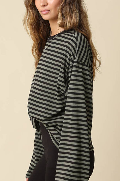 Stripe Lounge Top | Olive + Black