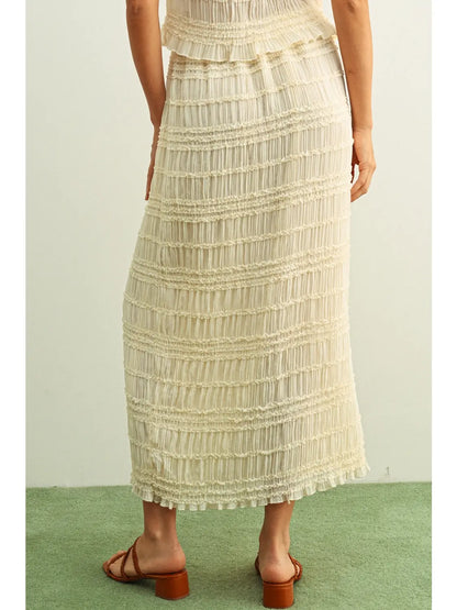 Tiered Chiffon Midi Skirt | Beige