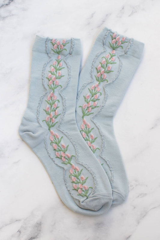 Antique Tulip Socks | Blue