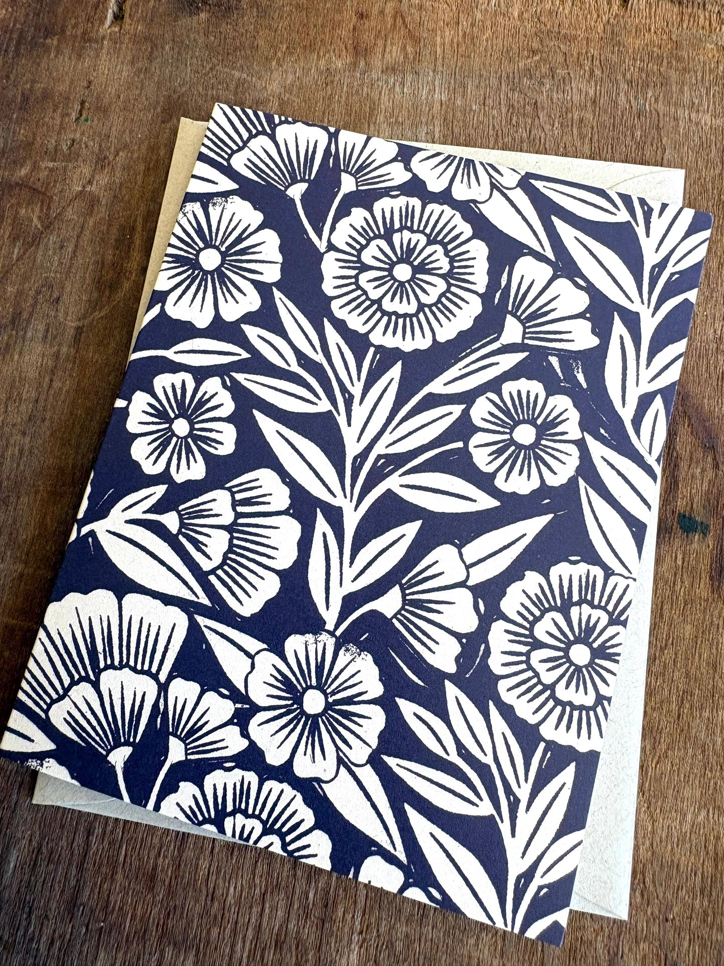 Navy Blank Floral Card